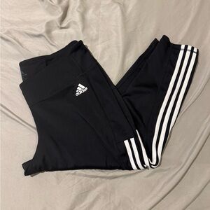 Adidas 7/8s Black Leggings with White Stripes